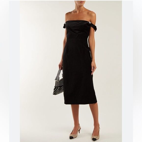 NWT Alexa Chung Falling Shoulder Black Velvet MIDI Dress Size 10
